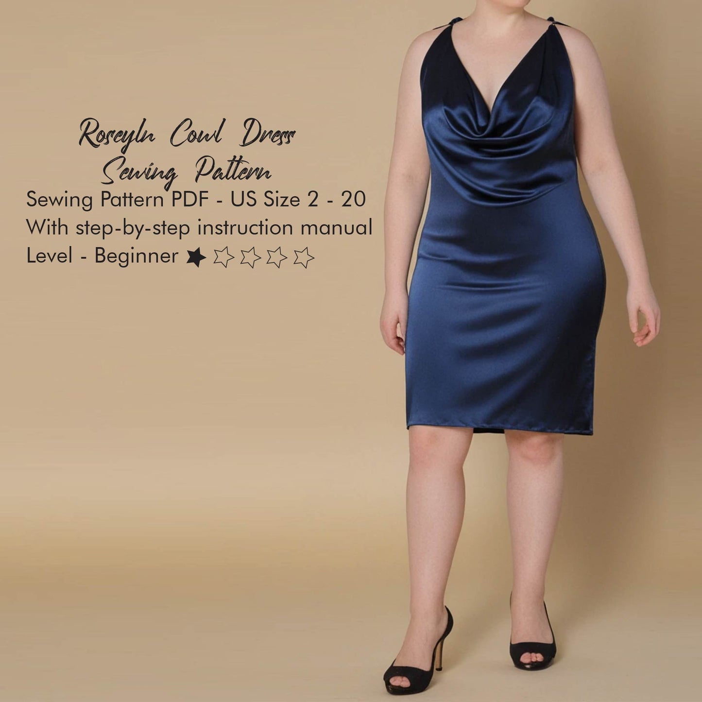 Backless Cowl Dress Sewing Pattern for Women