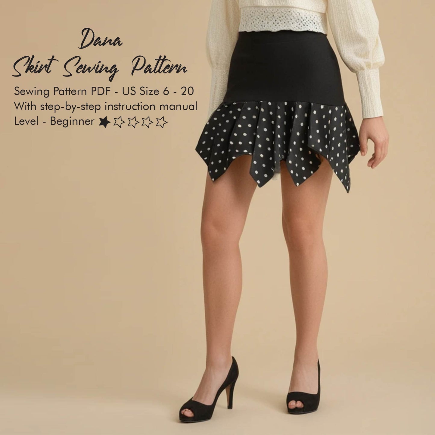 Frill Skirt Sewing Pattern, Size 6 - 20