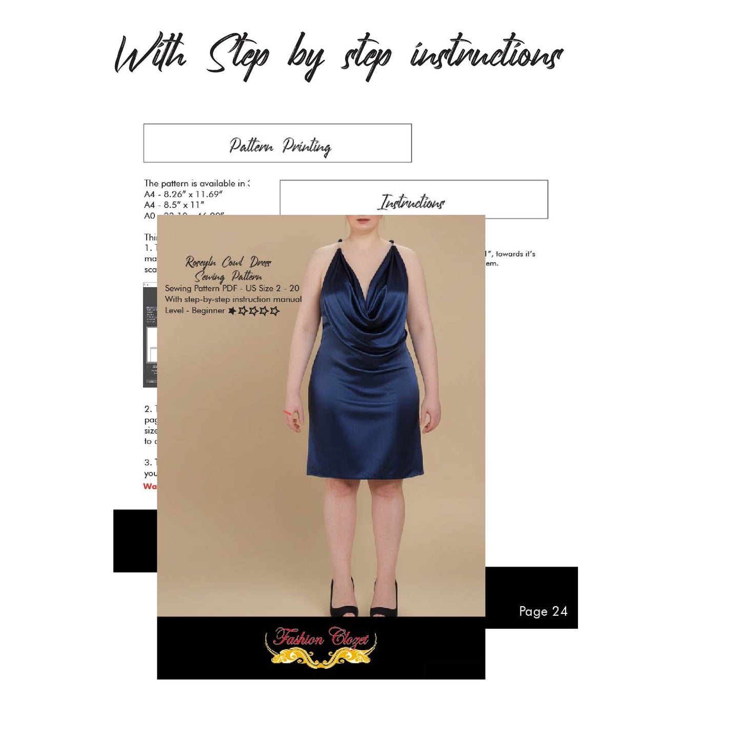 Backless Cowl Dress Sewing Pattern for Women