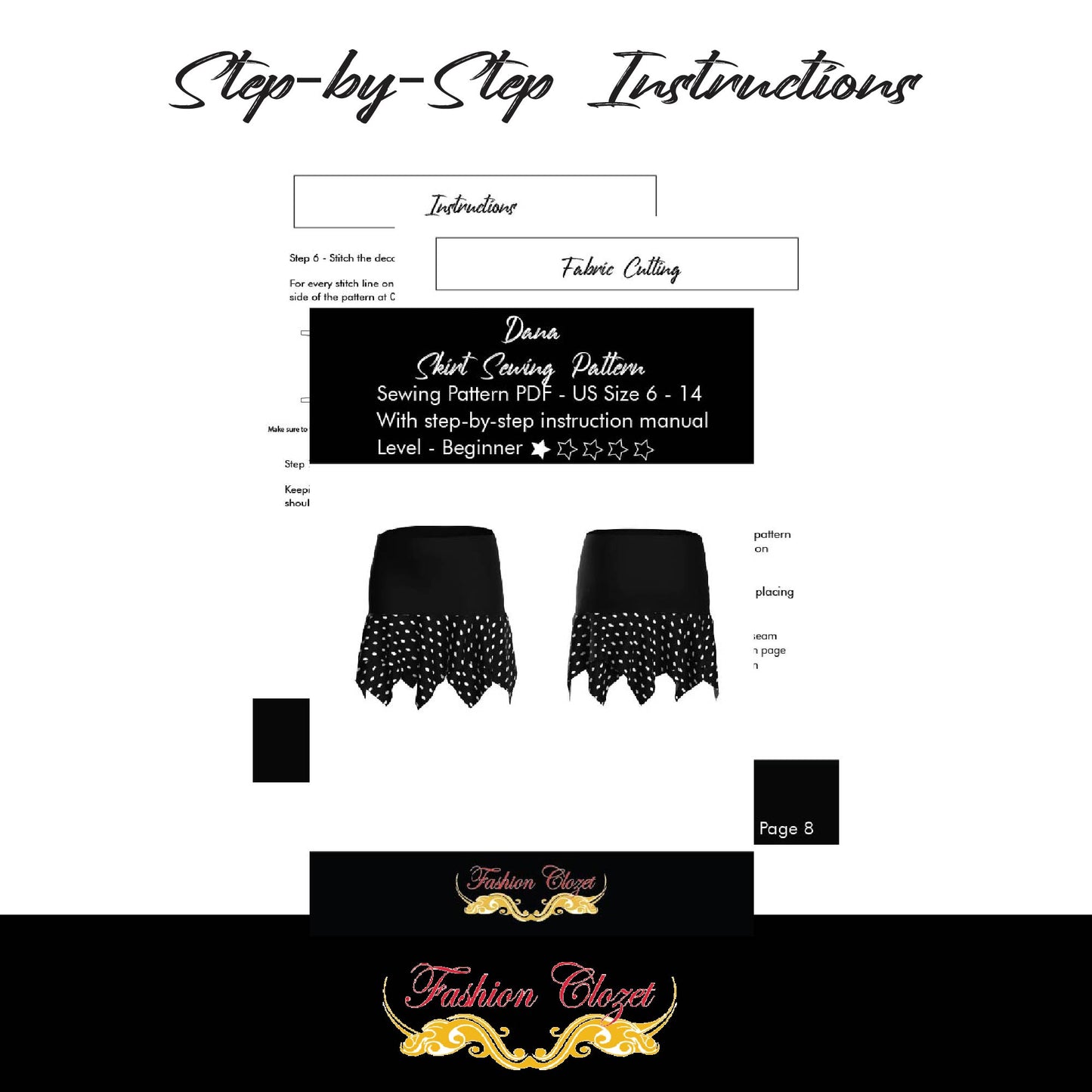 Frill Skirt Sewing Pattern, Size 6 - 20