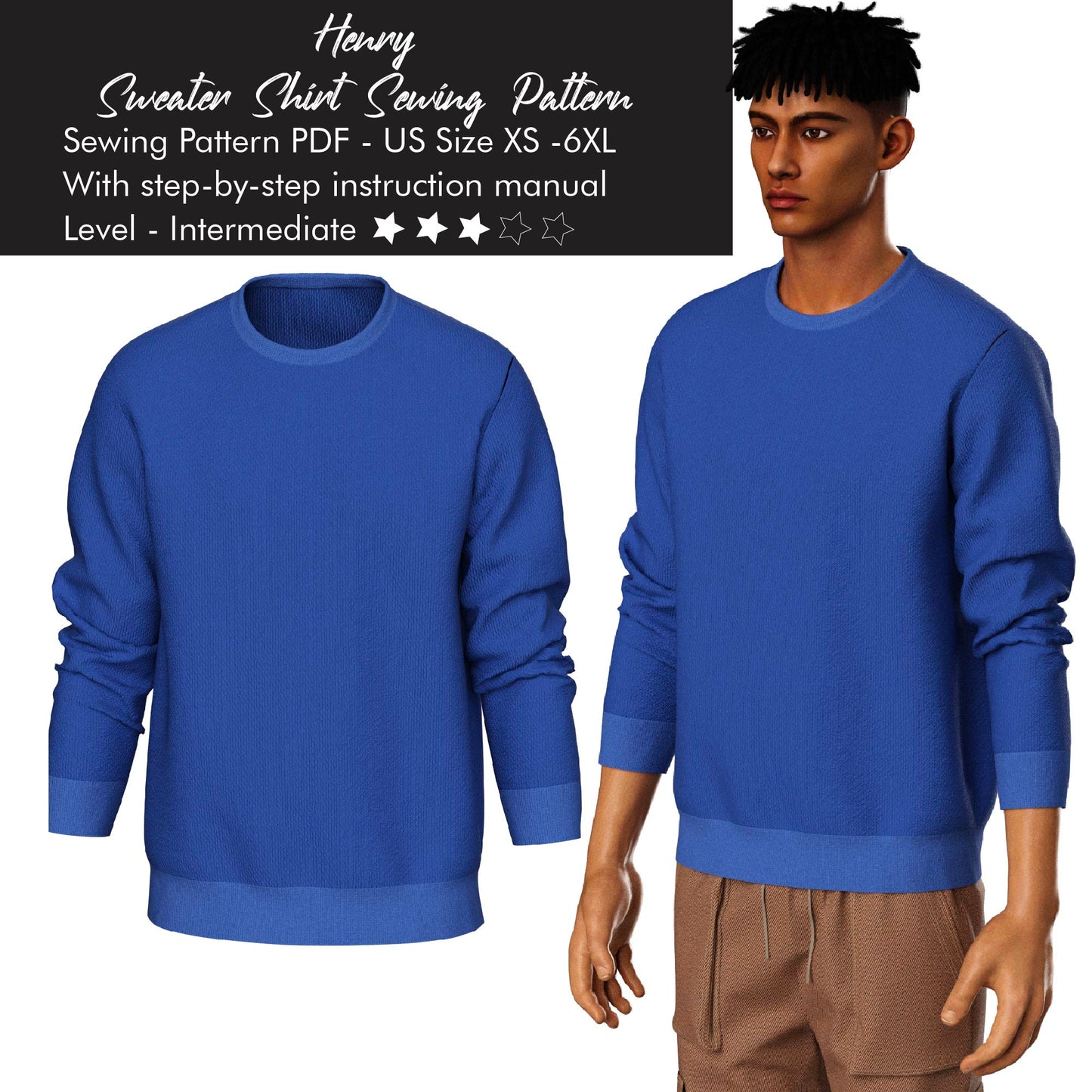 Mens Long Sleeve Sweater Shirt PDF Sewing Pattern