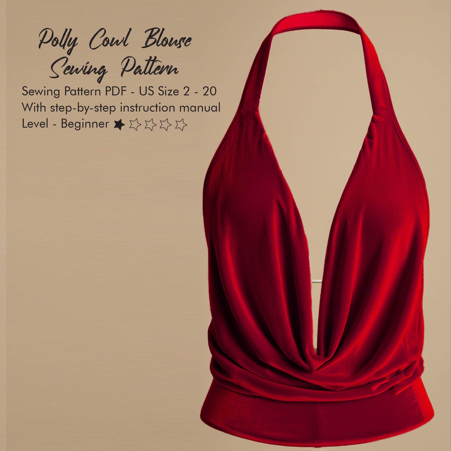 Deep Cowl Neck Halter Top Sewing Pattern for Women