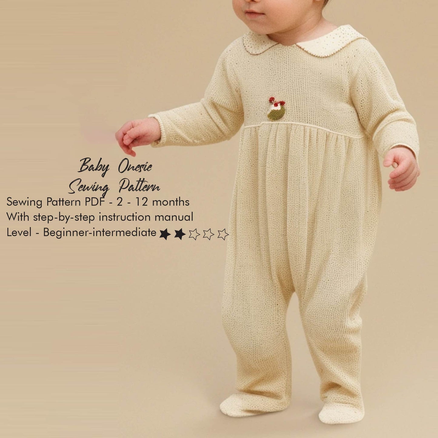 Baby Onesie Bodysuit Digital Sewing Pattern for 2 - 12 Months Old Babies