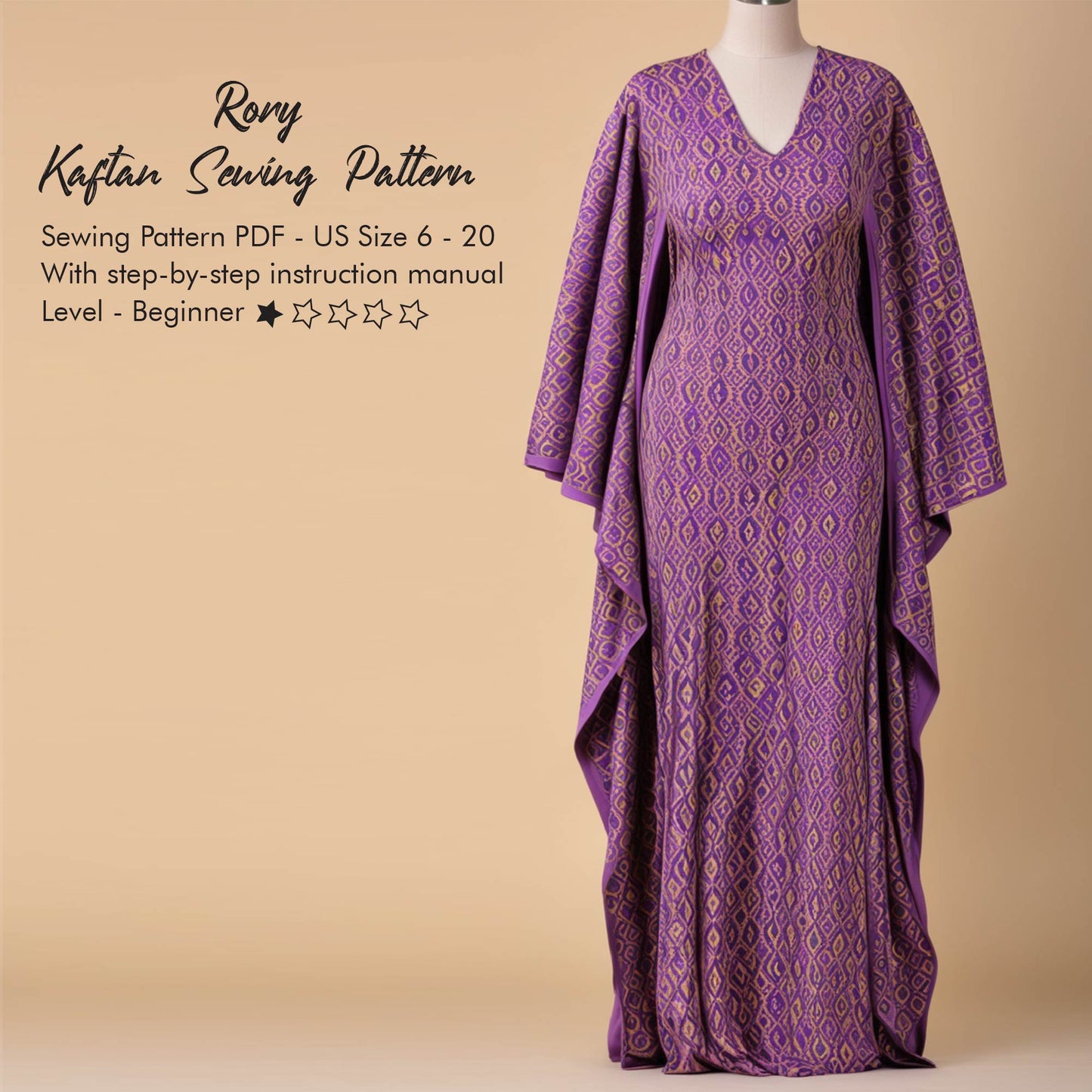 Simple Kaftan Sewing Pattern Project PDF For Beginners