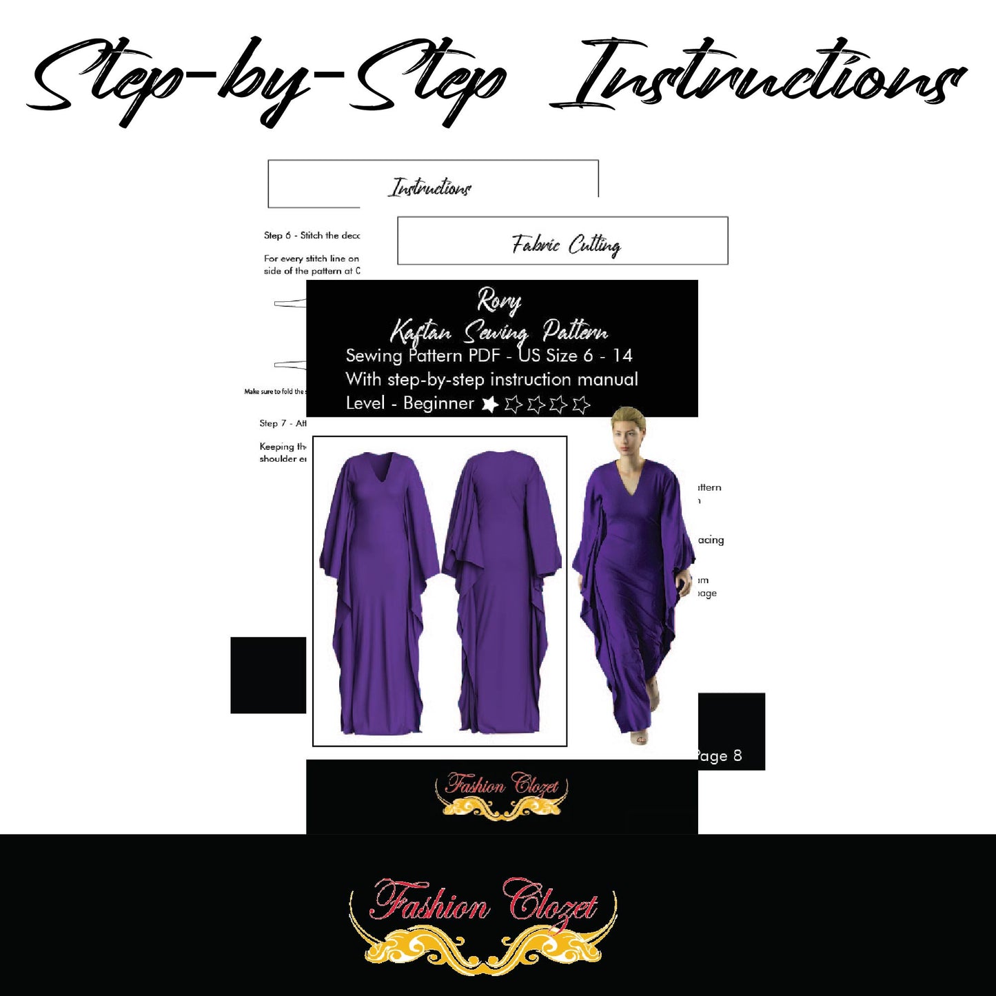 Simple Kaftan Sewing Pattern Project PDF For Beginners