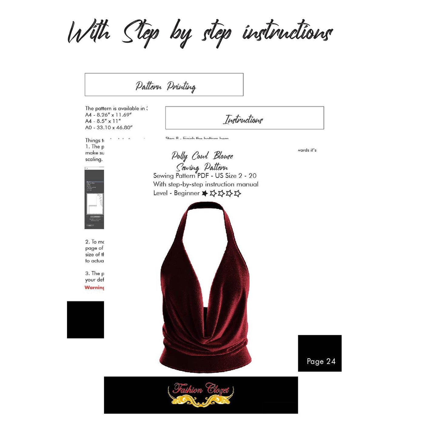 Deep Cowl Neck Halter Top Sewing Pattern for Women