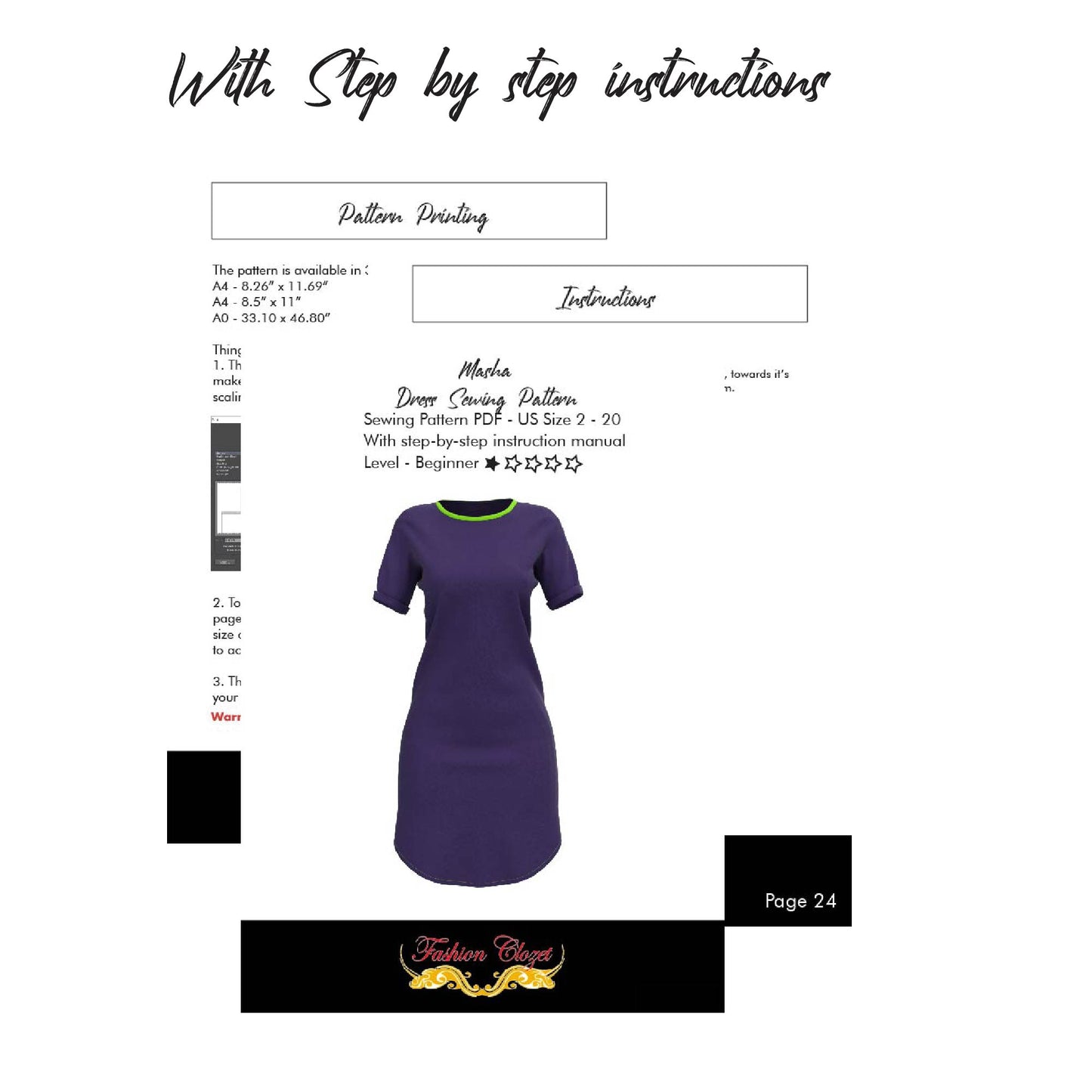 Simple A line Dress Sewing Pattern for Women