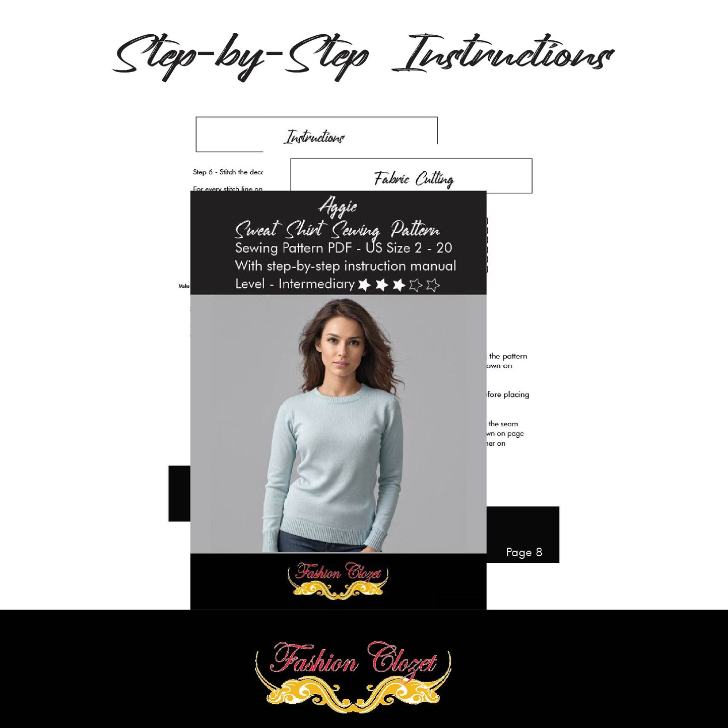 Women Sweater Polo Neck Long Sleeve Sweatshirt Digital Sewing Pattern