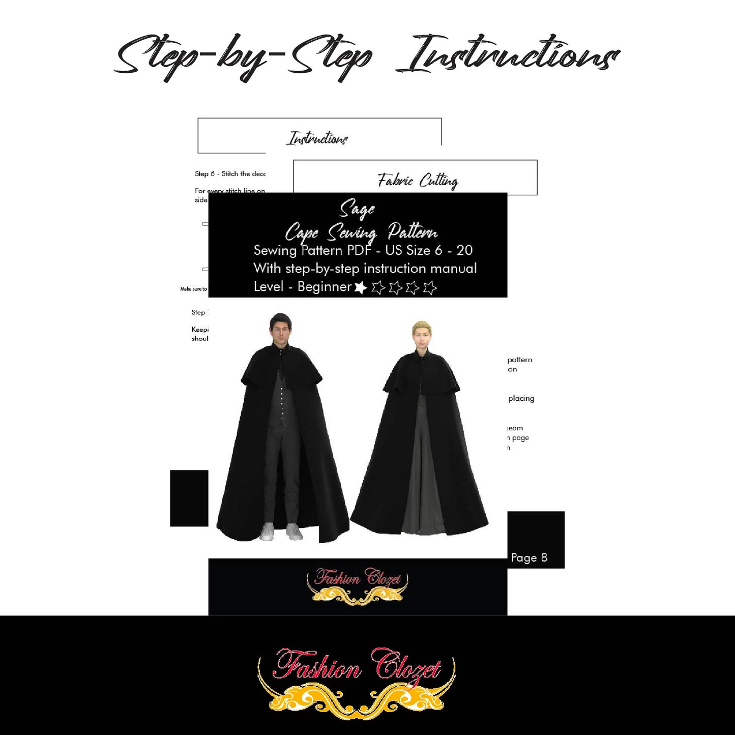 Vampire Coat Pattern, Adult Cloak Cape